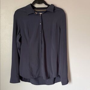 Orvis Womens Classic Navy Button Down Active Casual Flowy Top Med